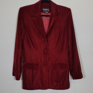 Vintage Liz Claiborne Women Velvet Blazer Jacket Size 4/S Red Pockets Button Up